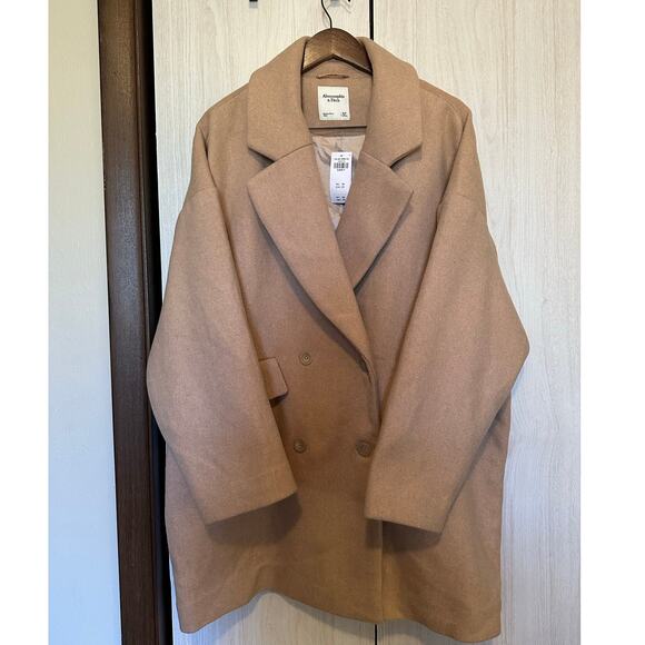 Abercrombie & Fitch Short Wool Blend Light Tan Coat Size XL Petite - Picture 2 of 7